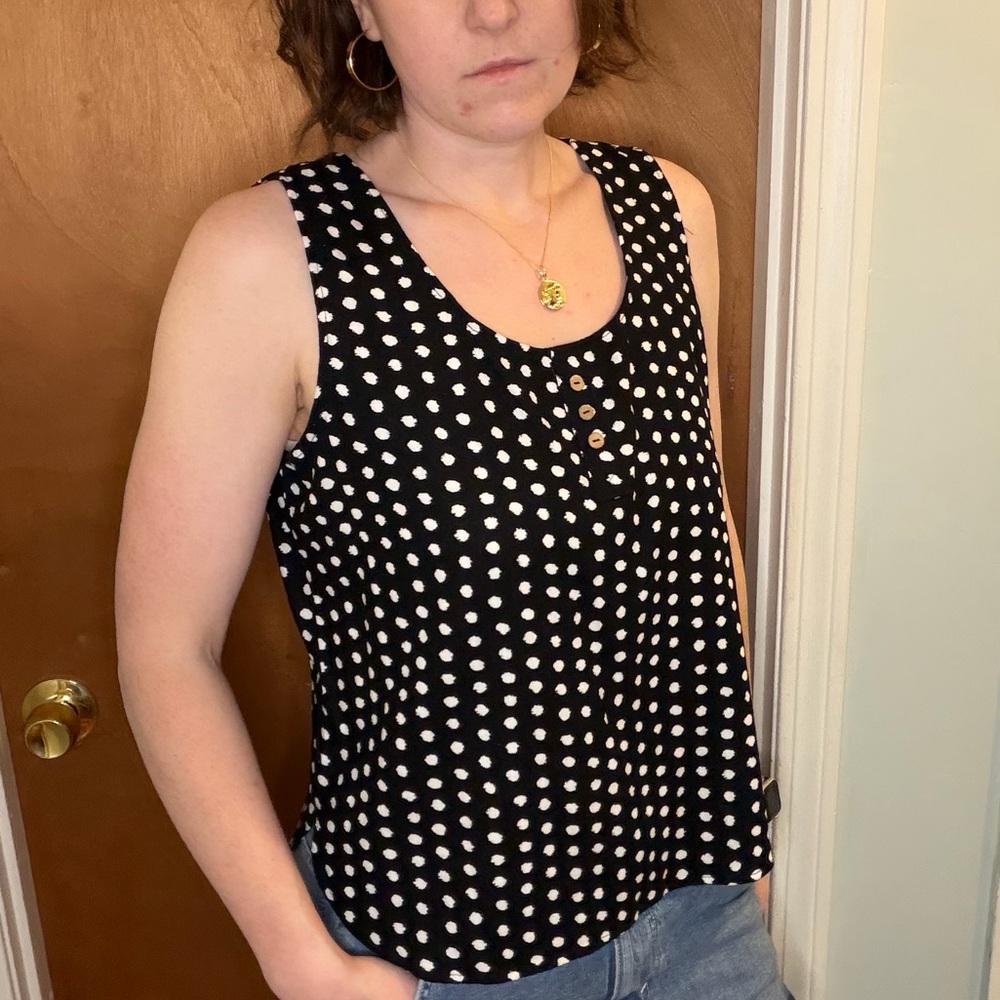 Black Polka Dot Linen Tank Top